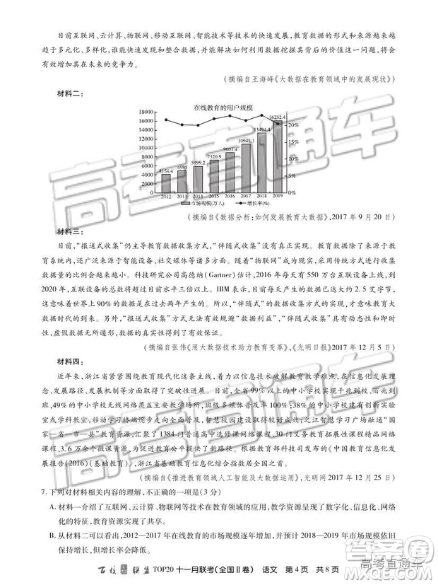 百校聯(lián)盟2019屆TOP20十一月聯(lián)考全國(guó)Ⅱ卷語(yǔ)文試題及參考答案