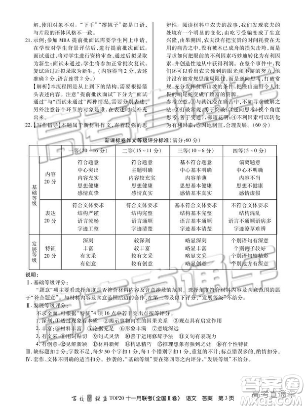 百校聯(lián)盟2019屆TOP20十一月聯(lián)考全國(guó)Ⅱ卷語(yǔ)文試題及參考答案