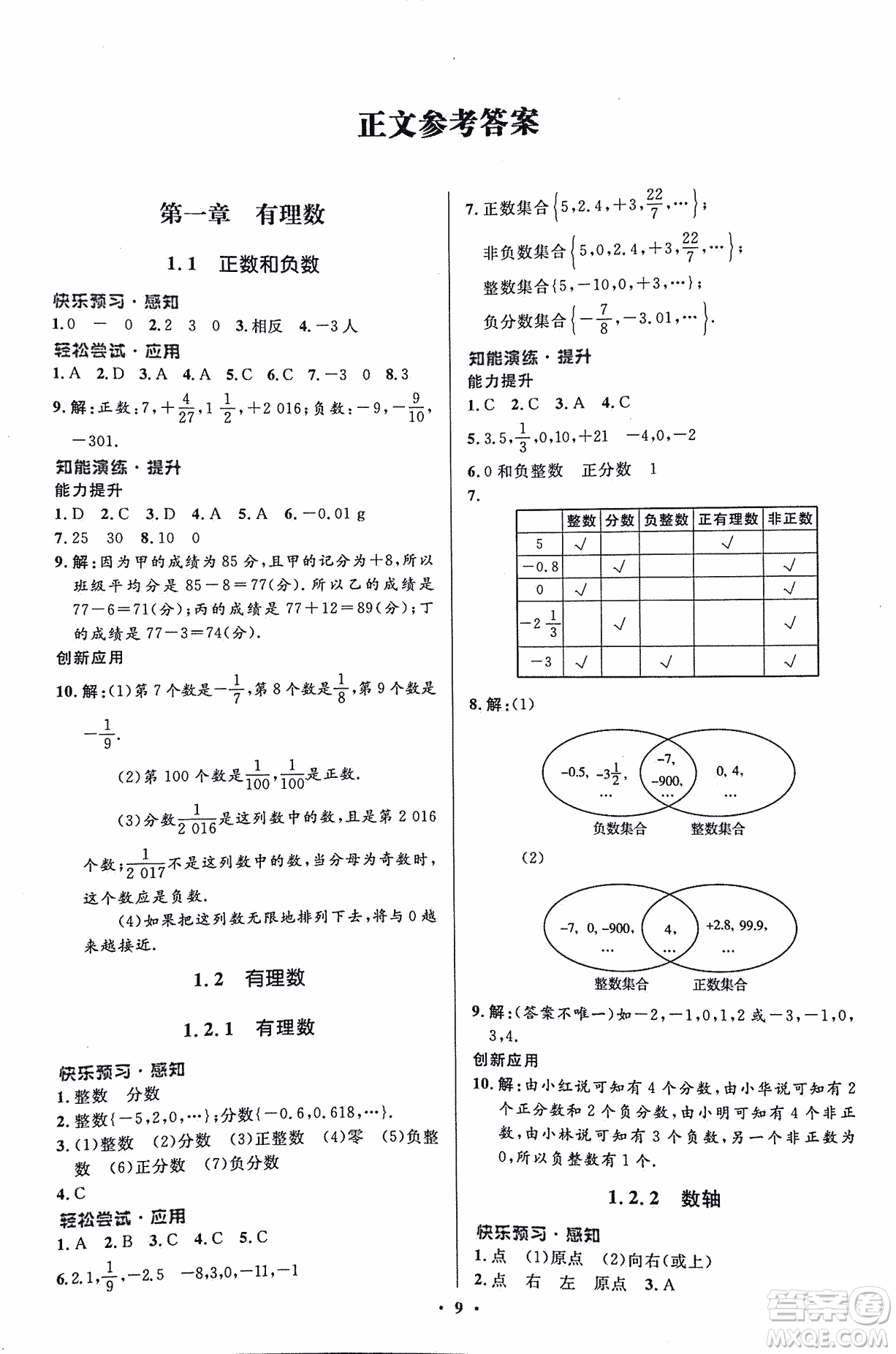 福建專版2018年人教版初中同步測控優(yōu)化設(shè)計(jì)七年級(jí)上冊數(shù)學(xué)答案