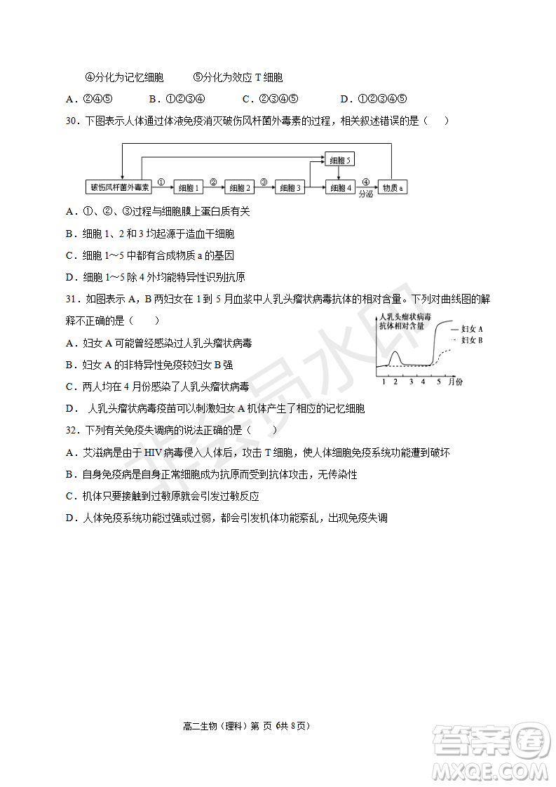 2018-2019宿州市十三所重點(diǎn)中學(xué)上學(xué)期期中檢測高二理科生物試卷答案