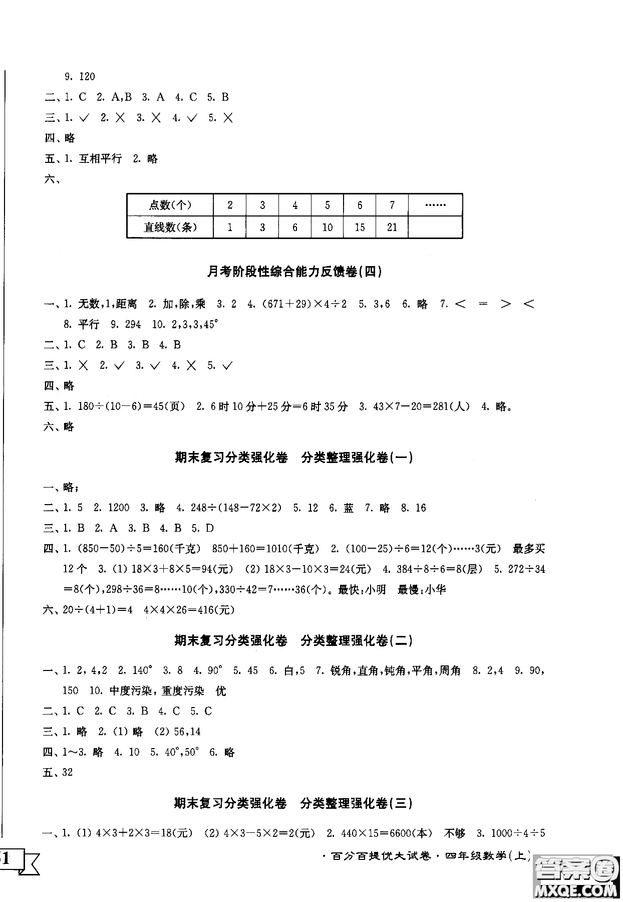 2018秋百分百提優(yōu)大試卷數(shù)學四年級上冊蘇教版SJ參考答案