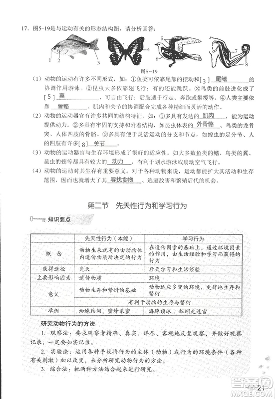 9787550720619知識與能力訓練2018年生物學八年級上冊人教版答案