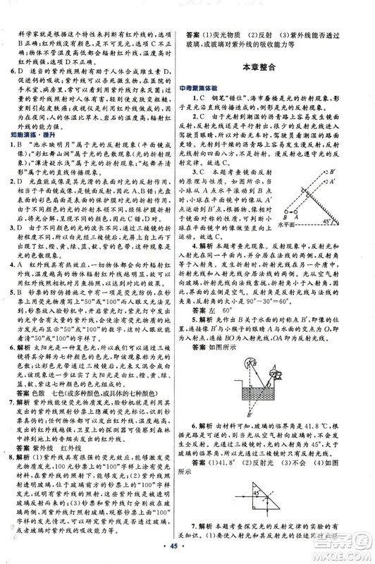 2018新版初中同步測控優(yōu)化設(shè)計(jì)八年級上冊物理人教版答案