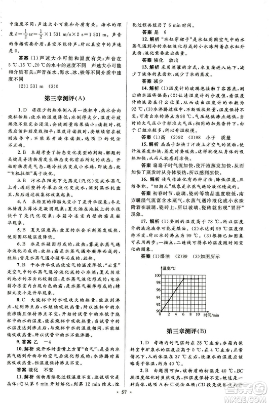 2018新版初中同步測控優(yōu)化設(shè)計(jì)八年級上冊物理人教版答案