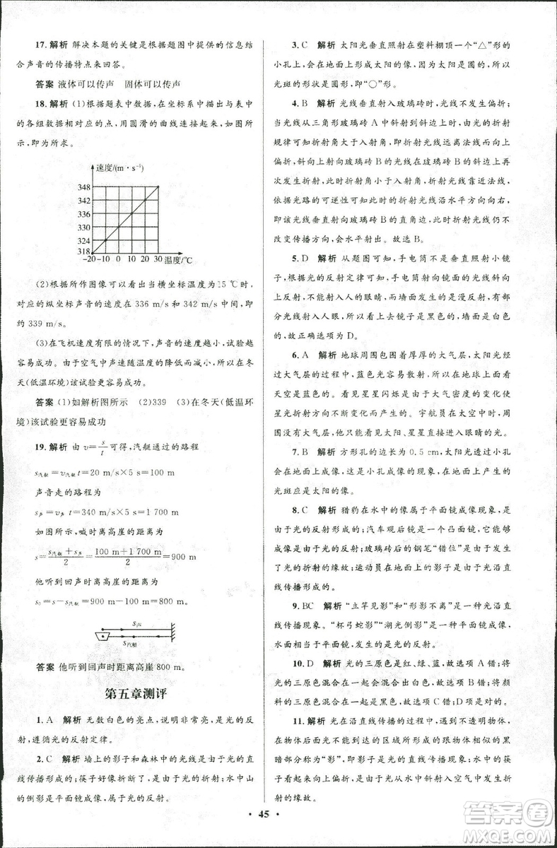 2018年初中同步測(cè)控優(yōu)化設(shè)計(jì)八年級(jí)上冊(cè)物理北師大版參考答案