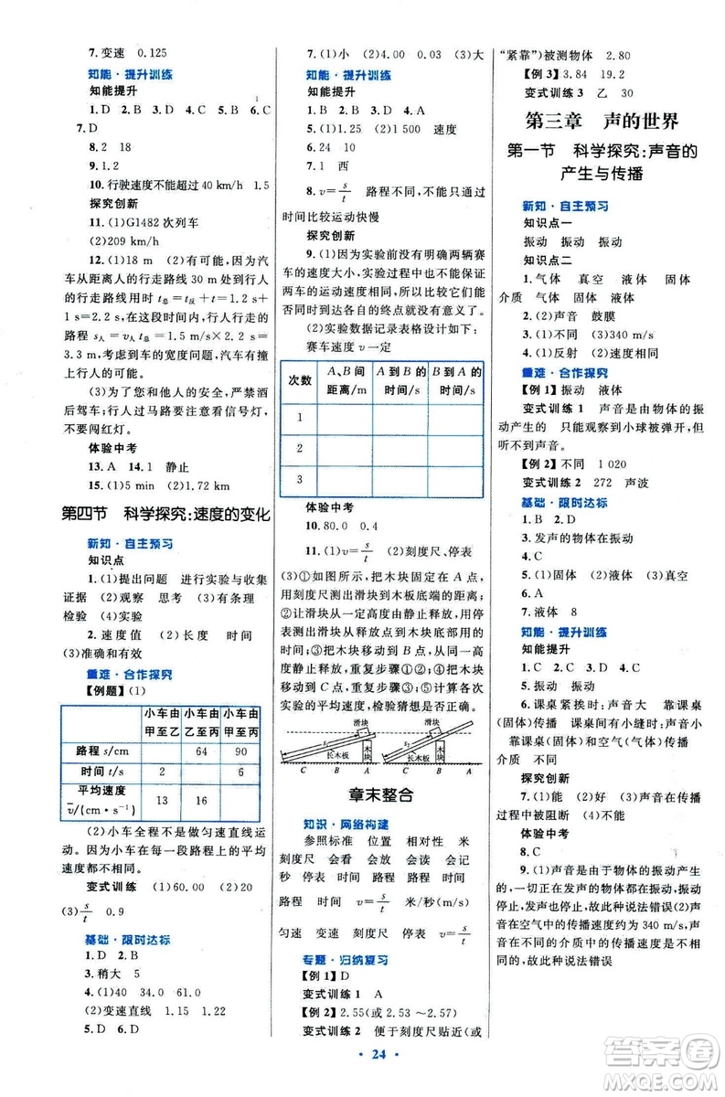 滬科版2018年初中同步測(cè)控優(yōu)化設(shè)計(jì)八年級(jí)全一冊(cè)物理參考答案