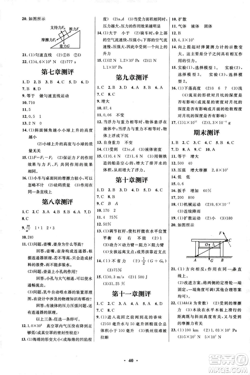 滬科版2018年初中同步測(cè)控優(yōu)化設(shè)計(jì)八年級(jí)全一冊(cè)物理參考答案