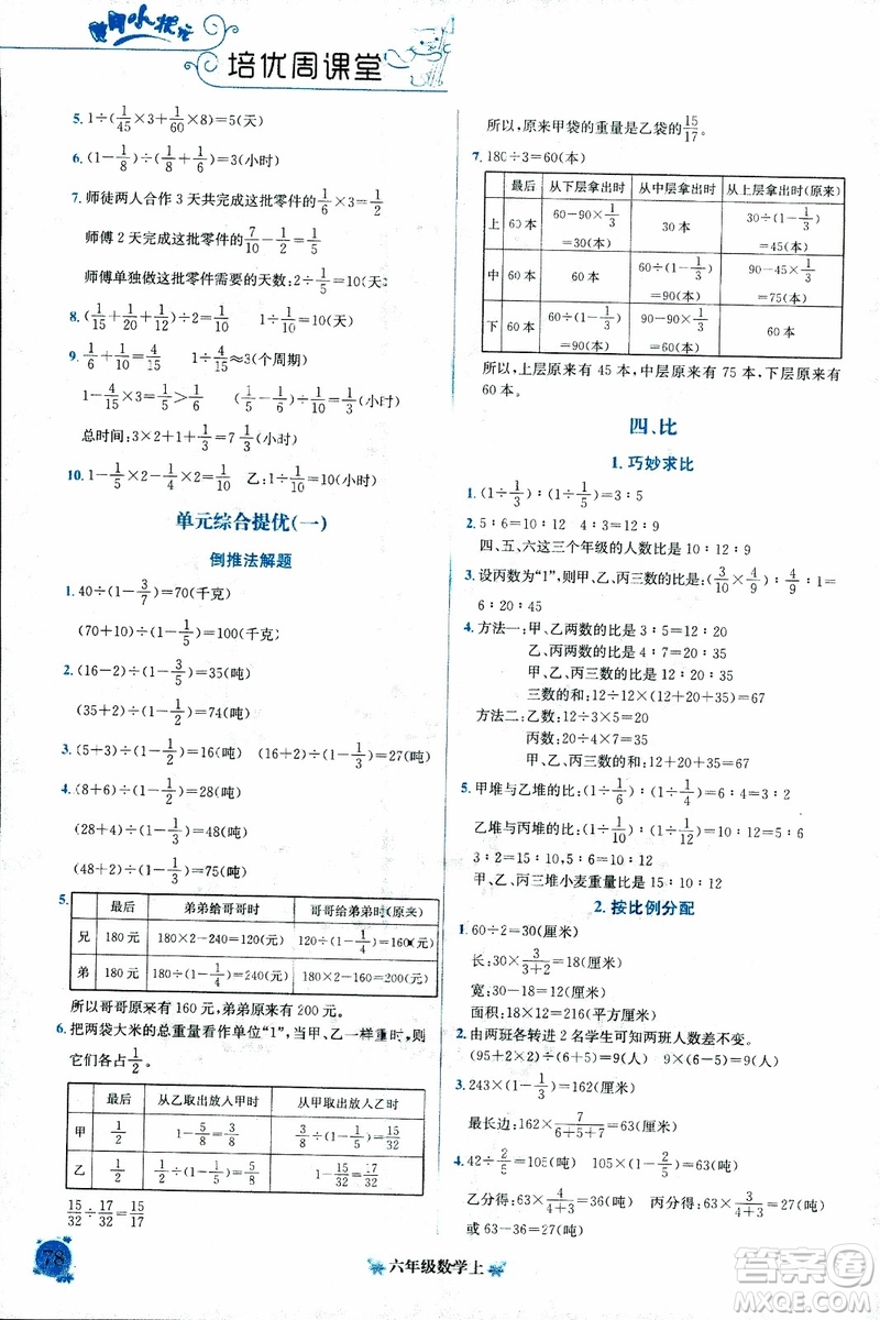 9787508845357黃岡小狀元培優(yōu)周課堂六年級(jí)上數(shù)學(xué)2018參考答案
