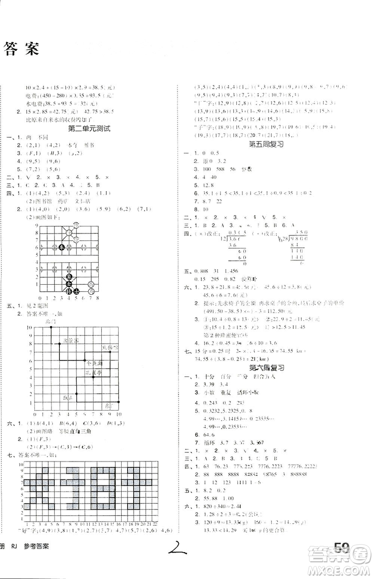 全品小復(fù)習(xí)2018數(shù)學(xué)五年級上冊人教版參考答案