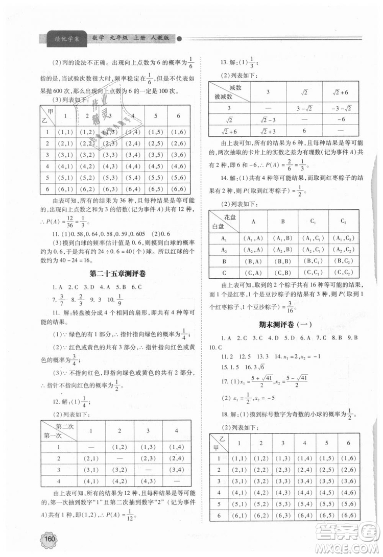 人教版2018年績(jī)優(yōu)學(xué)案九年級(jí)上下冊(cè)合訂本數(shù)學(xué)參考答案