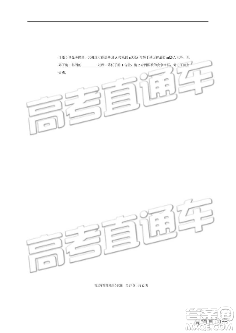 華中師大一附中2018—2019學(xué)年度上學(xué)期高三期中檢測(cè)理綜試題及參考答案