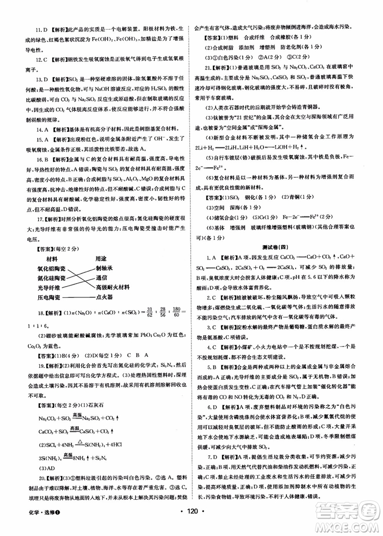 2018年系統(tǒng)集成高中新課程同步導(dǎo)學(xué)練測化學(xué)選修1化學(xué)與生活參考答案