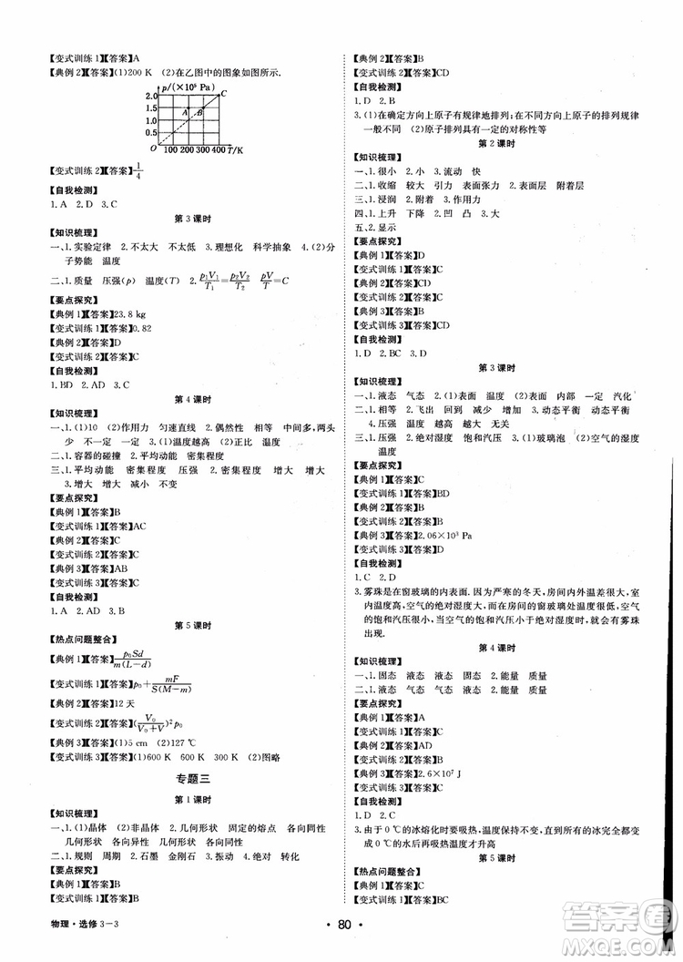 2018年系統(tǒng)集成高中新課程同步導(dǎo)學(xué)練測物理選修3-3參考答案