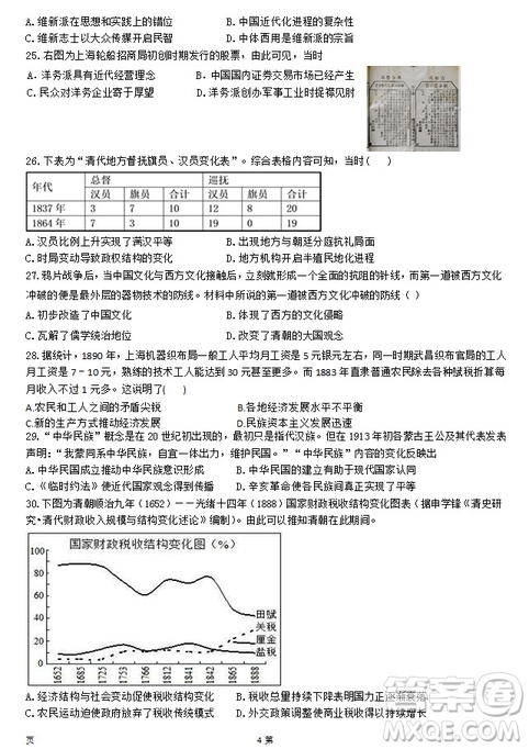 2019屆福建省泉州市泉港一中南安市國光中學(xué)高三上學(xué)期期中聯(lián)考試題歷史答案