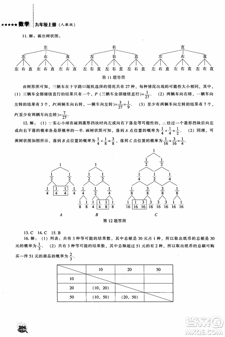 人教版2018新課程能力培養(yǎng)數(shù)學(xué)九年級上冊參考答案