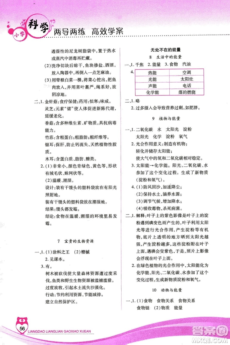 河北人民版2018年新課標(biāo)兩導(dǎo)兩練高效學(xué)案六年級上冊科學(xué)答案