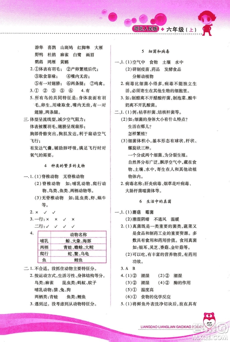 河北人民版2018年新課標(biāo)兩導(dǎo)兩練高效學(xué)案六年級上冊科學(xué)答案