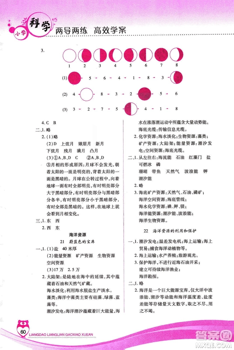 河北人民版2018年新課標(biāo)兩導(dǎo)兩練高效學(xué)案六年級上冊科學(xué)答案
