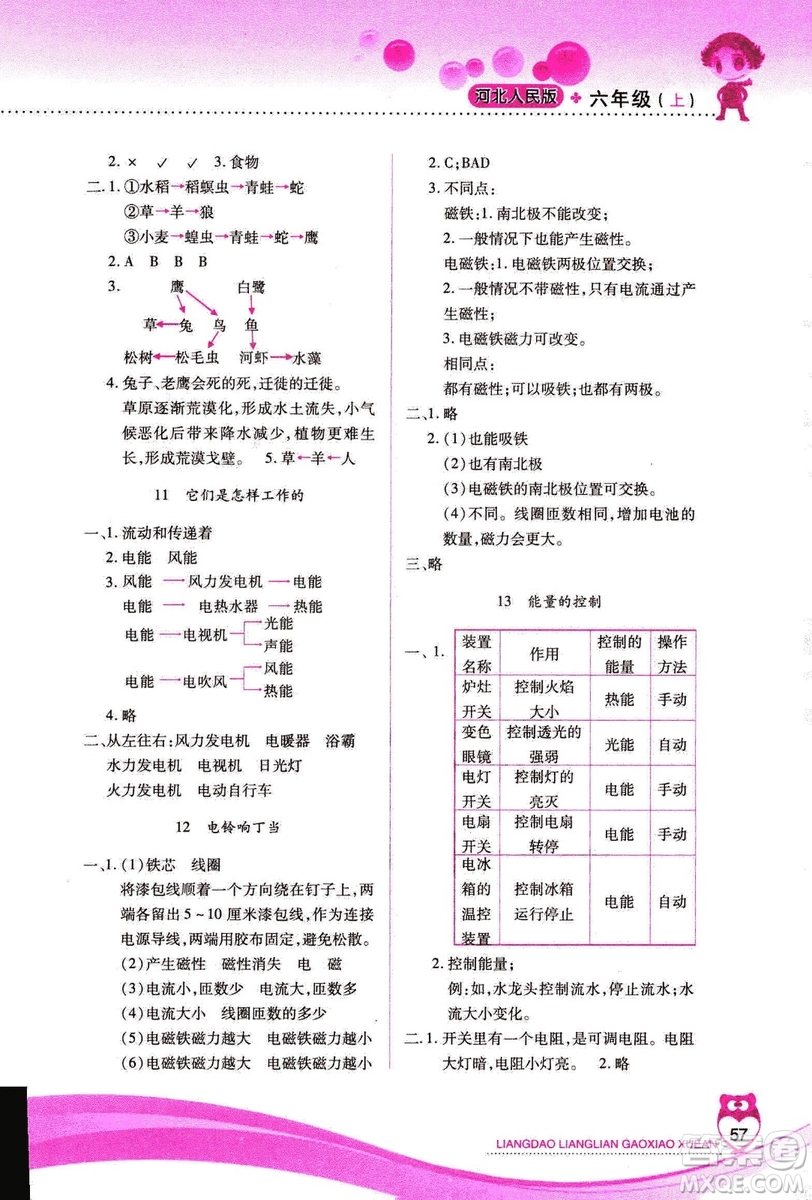 河北人民版2018年新課標(biāo)兩導(dǎo)兩練高效學(xué)案六年級上冊科學(xué)答案