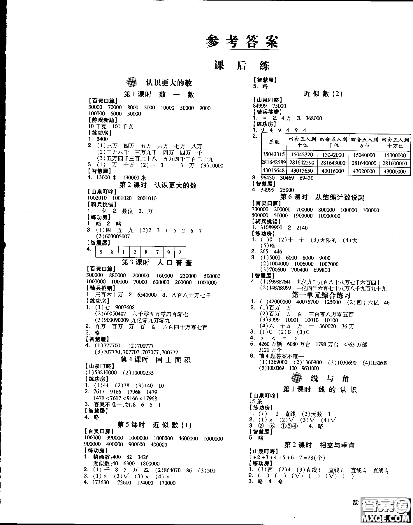 9787513111515北師大版BS全品學練考四年級數學上冊參考答案