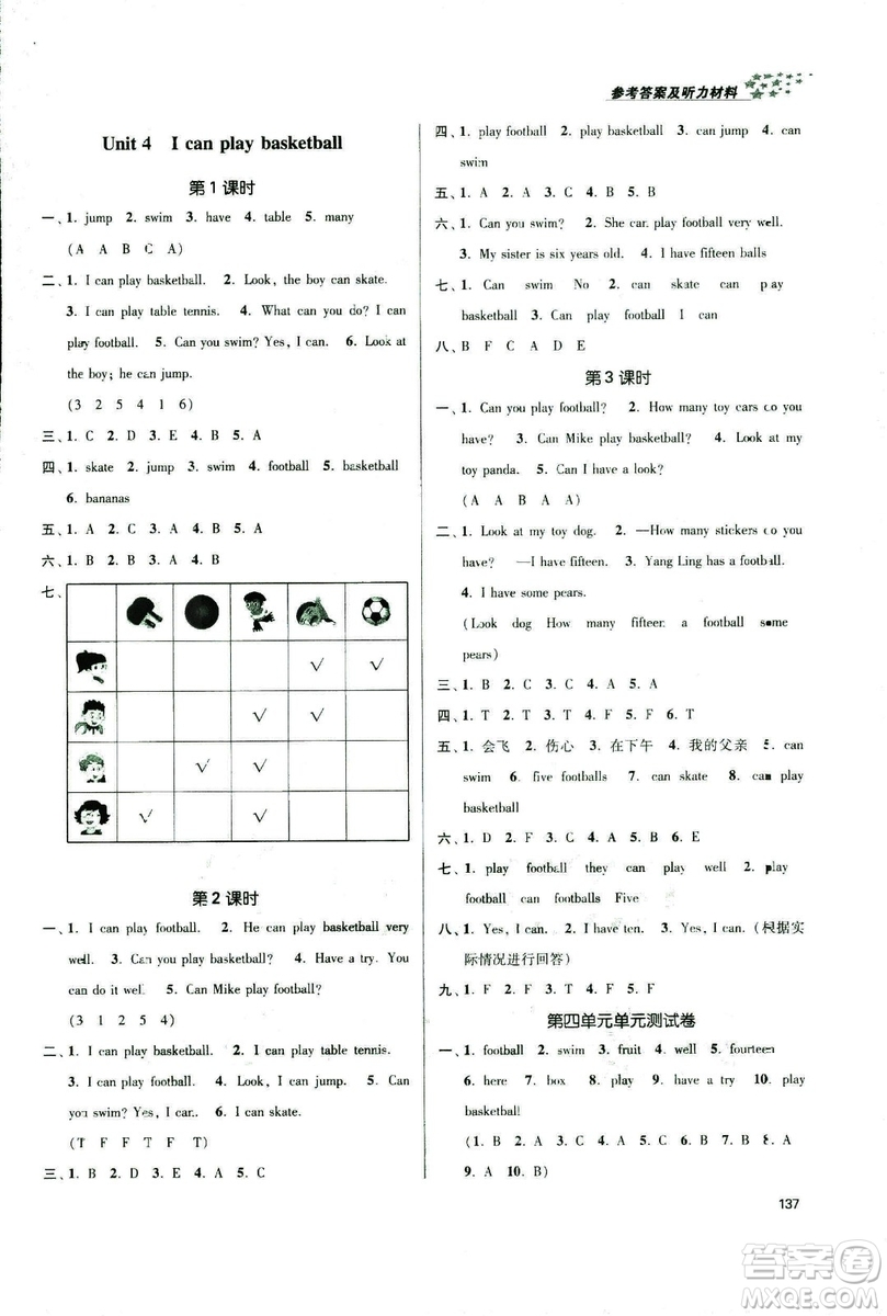 2018秋金3練課堂作業(yè)實驗提高訓(xùn)練四年級上冊英語江蘇版答案
