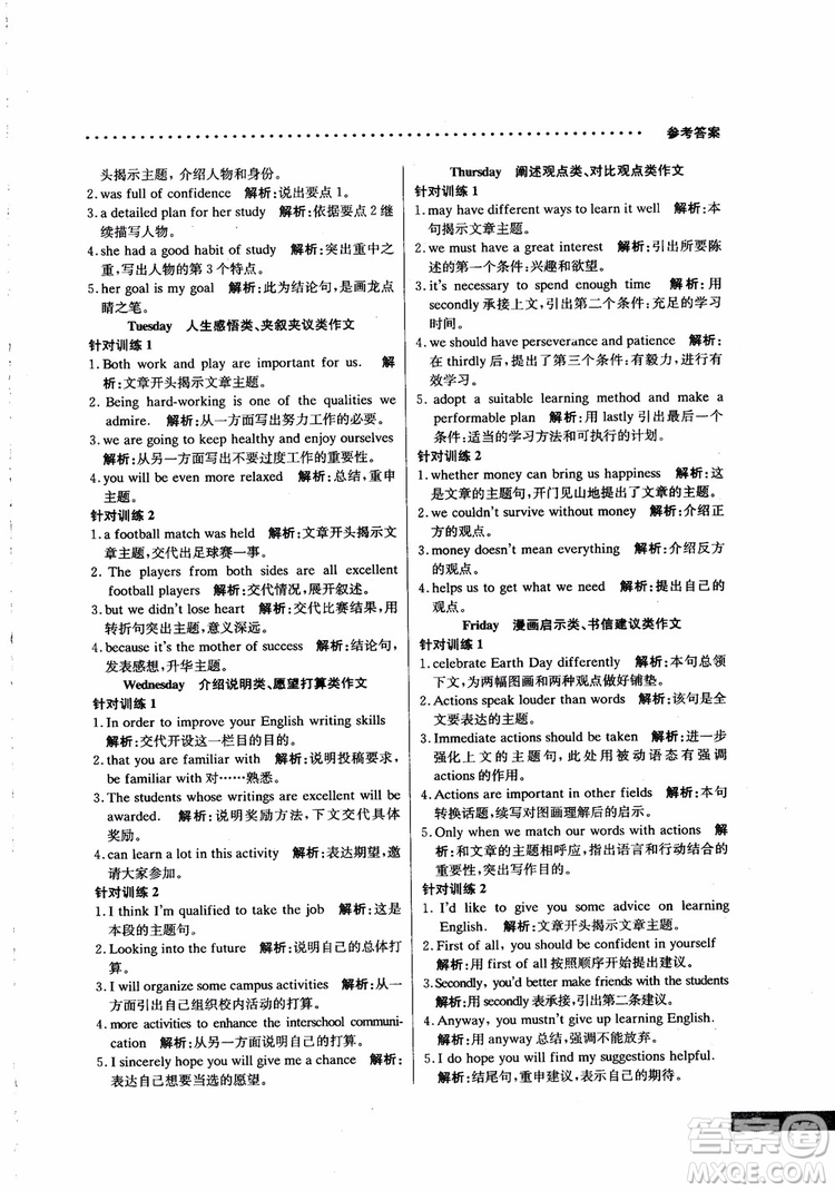 2019版哈佛英語高二書面表達巧學精練參考答案
