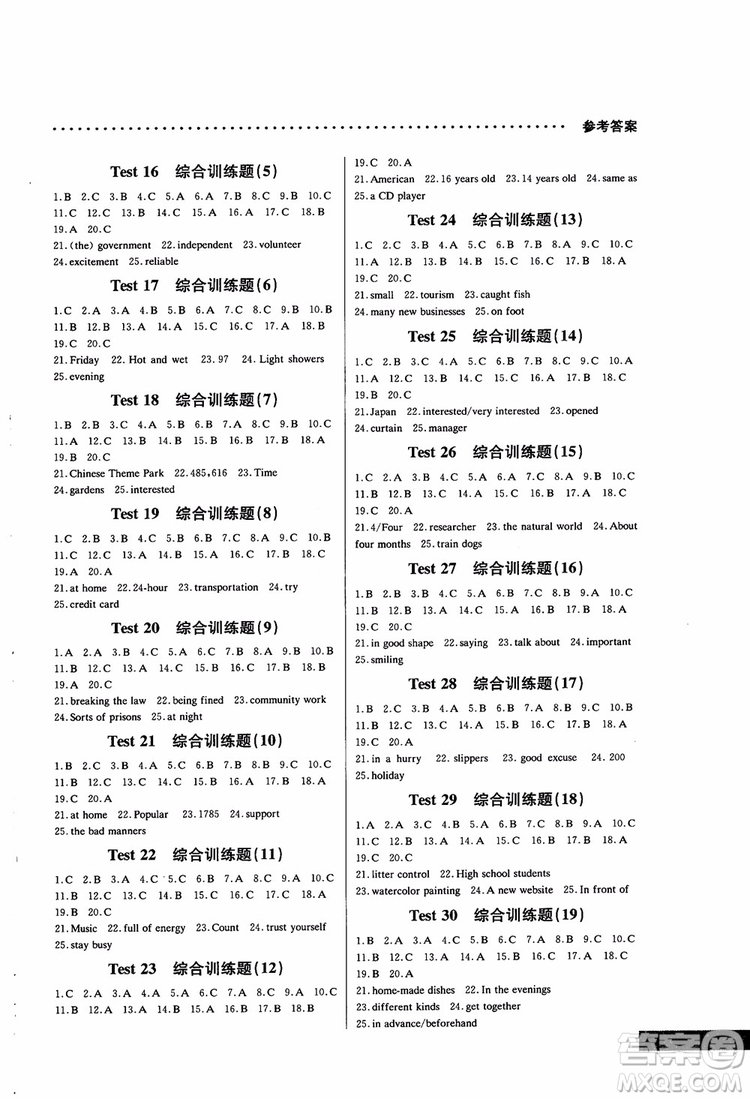 2019版哈佛英語聽力理解巧學(xué)精練高一參考答案