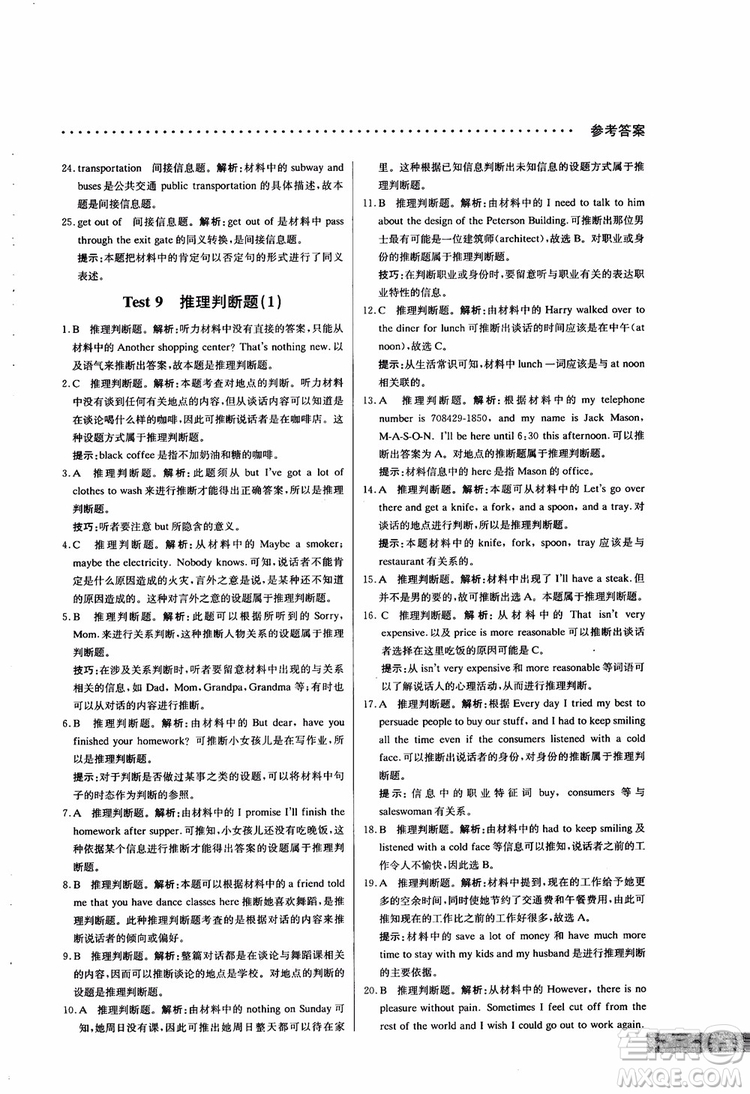 2019版哈佛英語聽力理解巧學(xué)精練高一參考答案