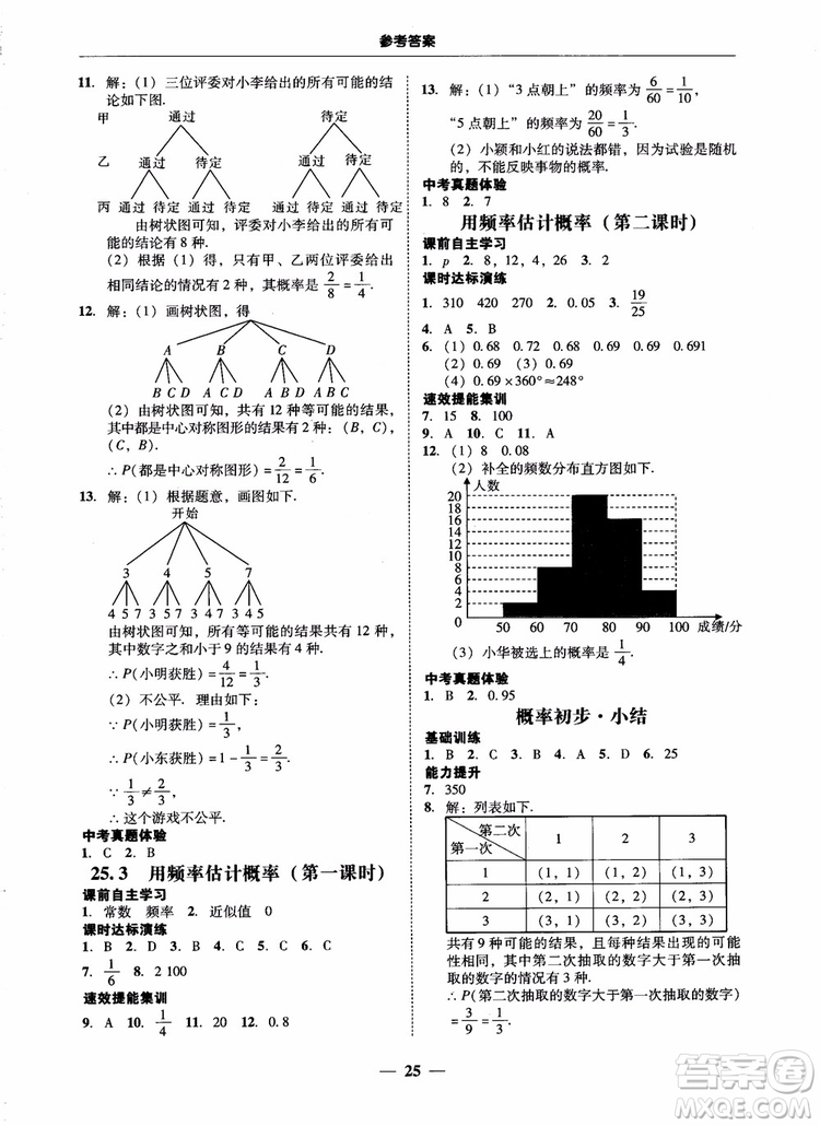 南粵學典2018學考精練數(shù)學九年級全一冊人教版RJ參考答案