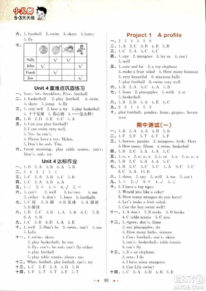 9787519106645四年級上冊英語YL譯林版53天天練參考答案