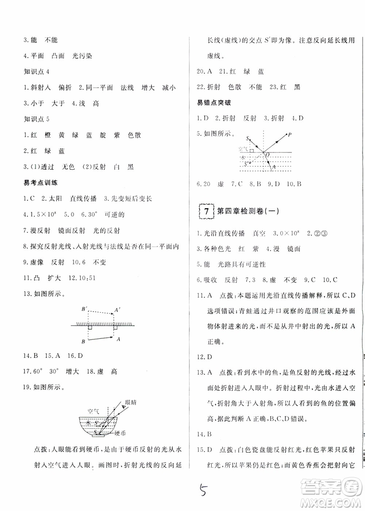 優(yōu)翼叢書2018優(yōu)干線測(cè)試卷初中物理八年級(jí)上冊(cè)HK滬科版參考答案