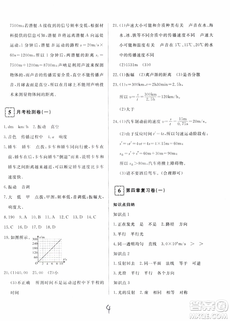 優(yōu)翼叢書2018優(yōu)干線測(cè)試卷初中物理八年級(jí)上冊(cè)HK滬科版參考答案