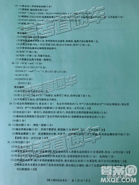 2018年11月廣東金太陽百校聯(lián)考理綜試題及參考答案