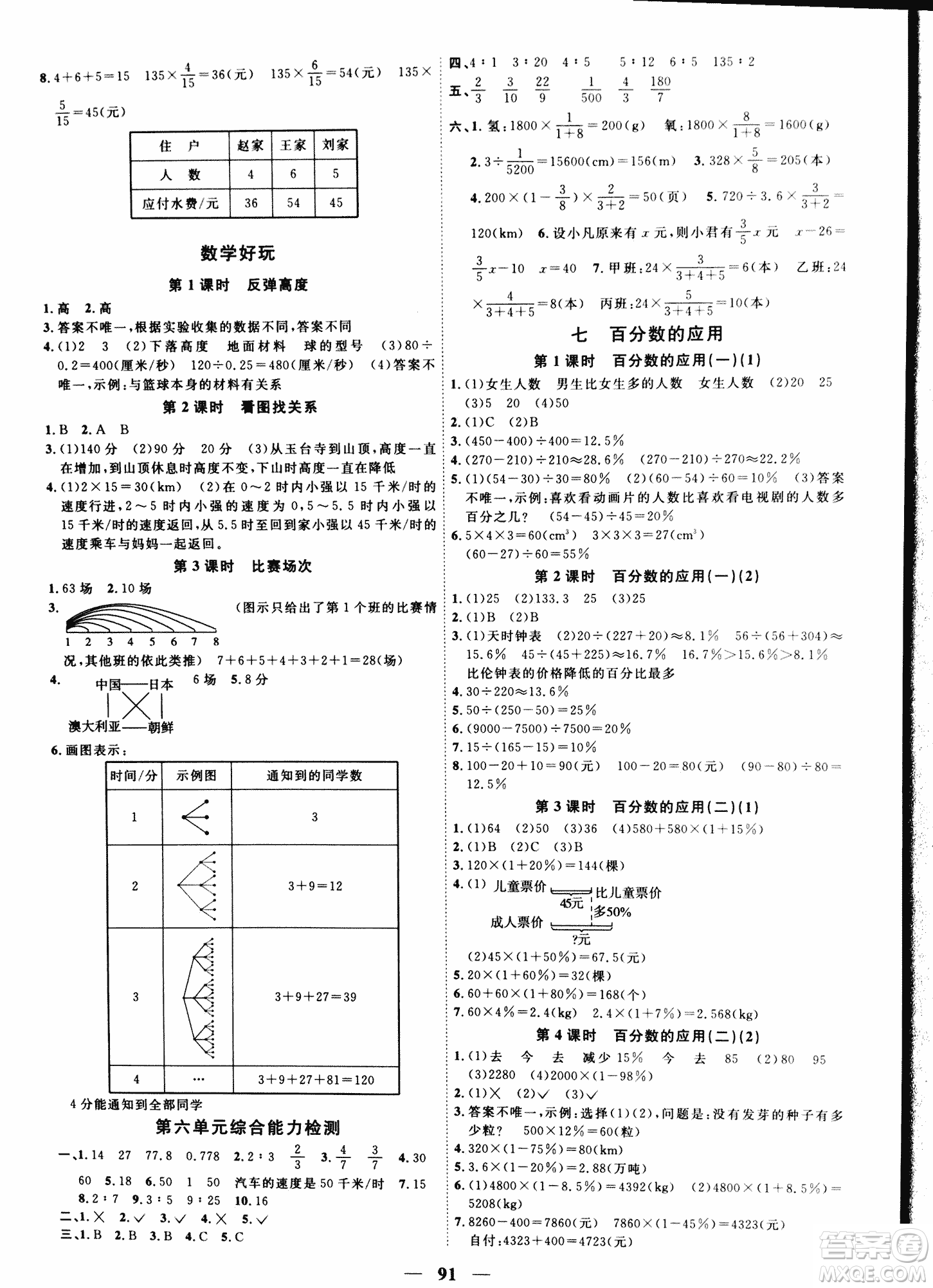 北師版2018陽光課堂課時優(yōu)化作業(yè)六年級數(shù)學(xué)上冊參考答案
