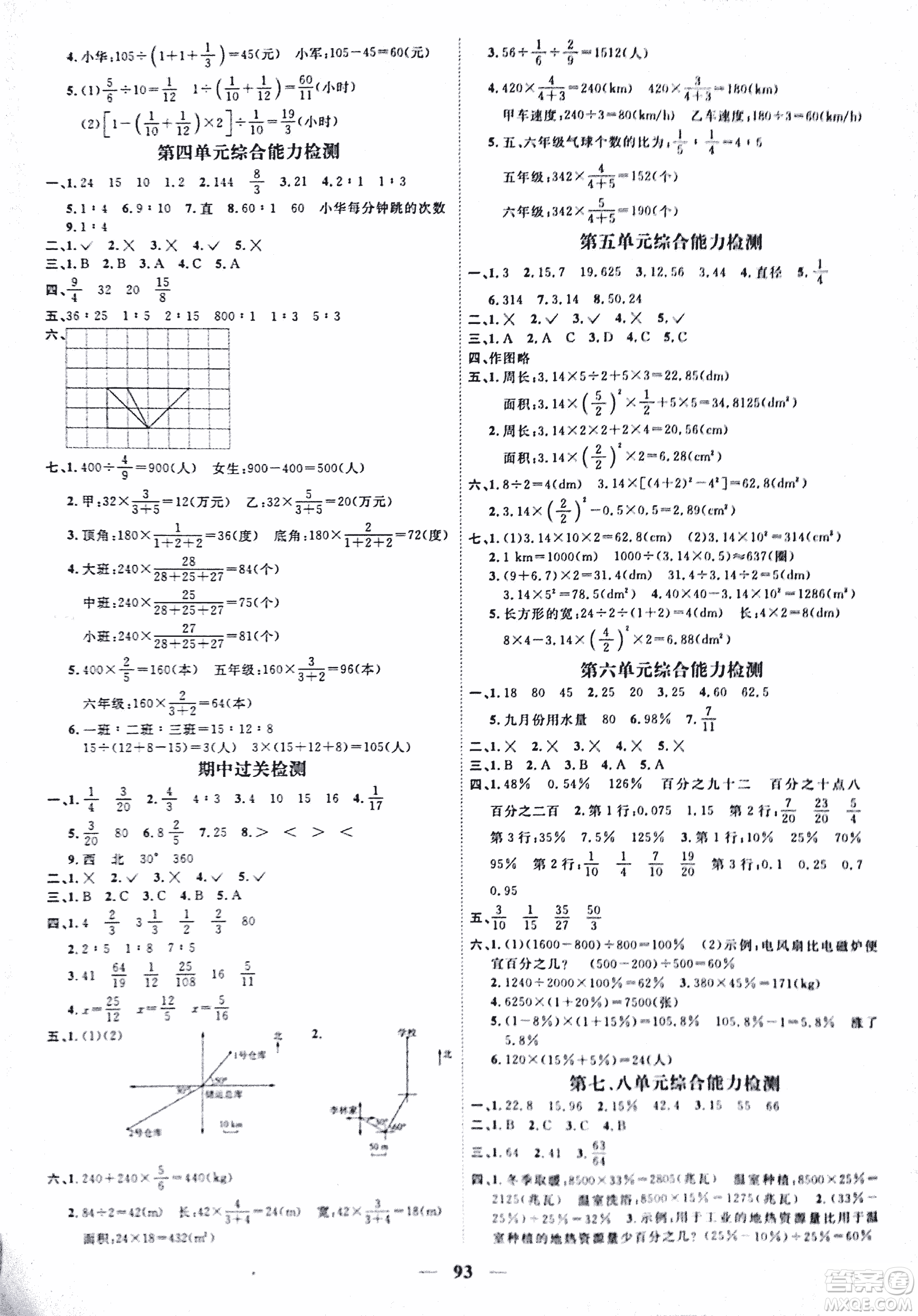 浙江之星2018課時(shí)優(yōu)化訓(xùn)練數(shù)學(xué)六年級(jí)上人教版參考答案