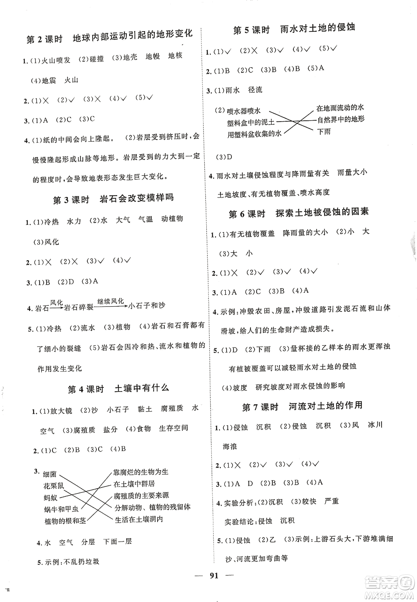 2018陽光課堂課時優(yōu)化作業(yè)五年級上科學科教版參考答案