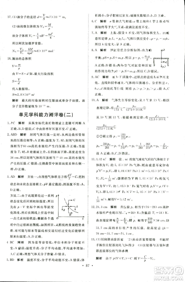 9787107301445能力培養(yǎng)與測(cè)試物理2018年高中選修3-3人教版答案