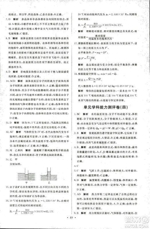 9787107301445能力培養(yǎng)與測(cè)試物理2018年高中選修3-3人教版答案