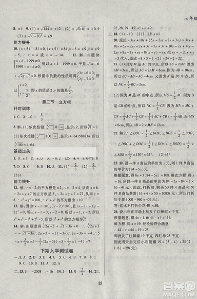 2019復(fù)習(xí)大本營期末假期復(fù)習(xí)一本通七年級(jí)數(shù)學(xué)答案
