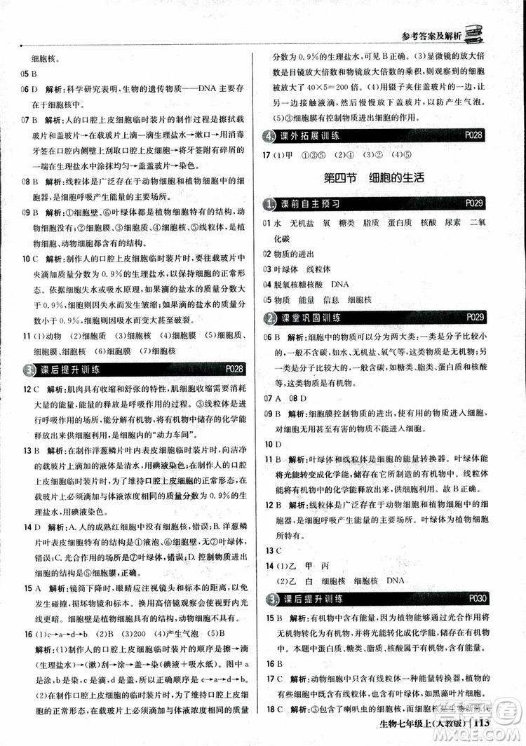 9787552240603人教版銀版1+1輕巧奪冠優(yōu)化訓(xùn)練七年級(jí)上冊生物2018參考答案