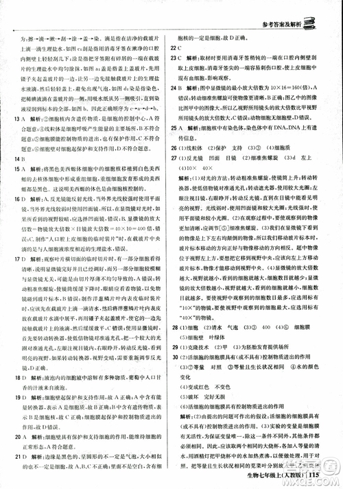 9787552240603人教版銀版1+1輕巧奪冠優(yōu)化訓(xùn)練七年級(jí)上冊生物2018參考答案