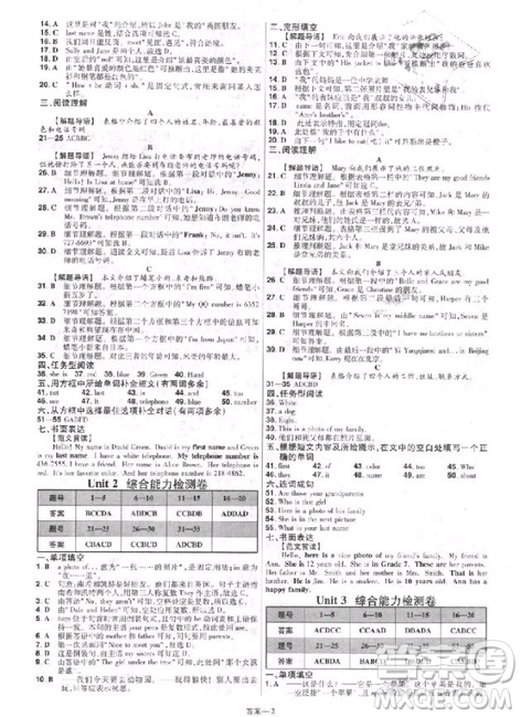 天星教育2019初中一遍過七年級(jí)上英語人教版RJ版參考答案