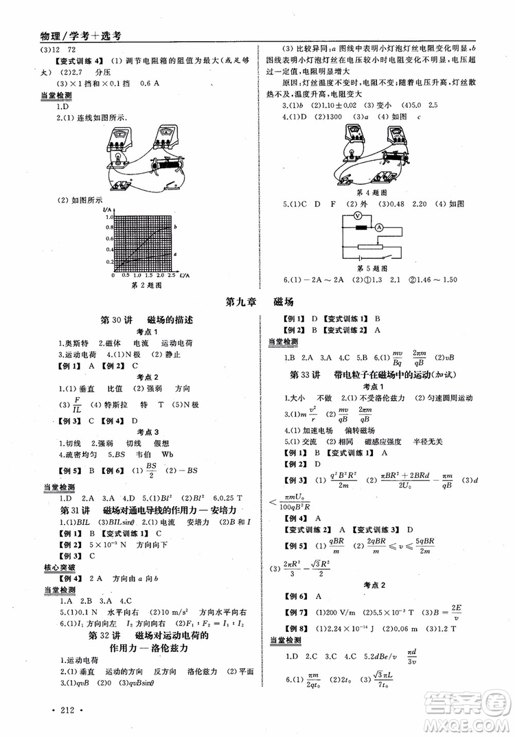 浙江全A計劃選考物理系統(tǒng)復(fù)習(xí)用書基礎(chǔ)梳理篇高中物理參考答案