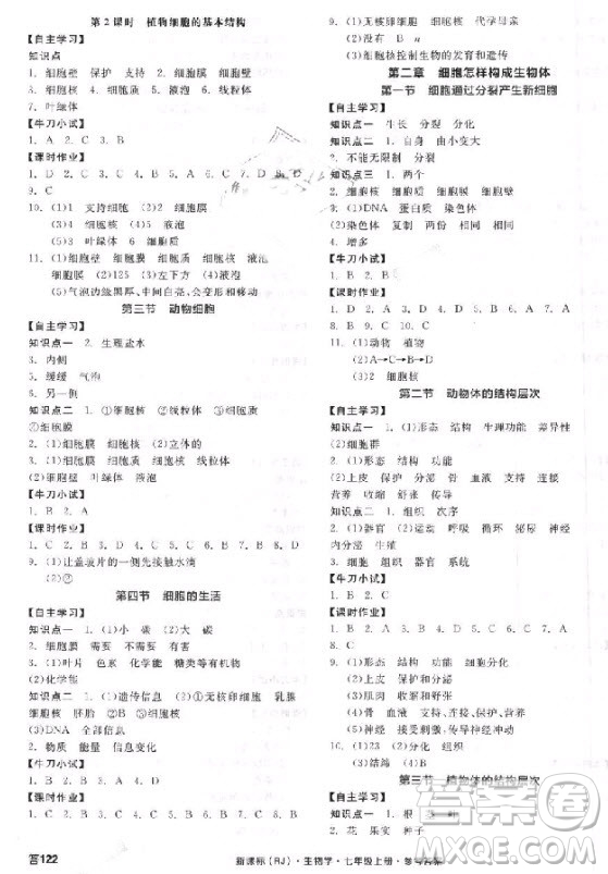 2018版全品學練考生物七年級上冊人教版RJ9787552543261參考答答案