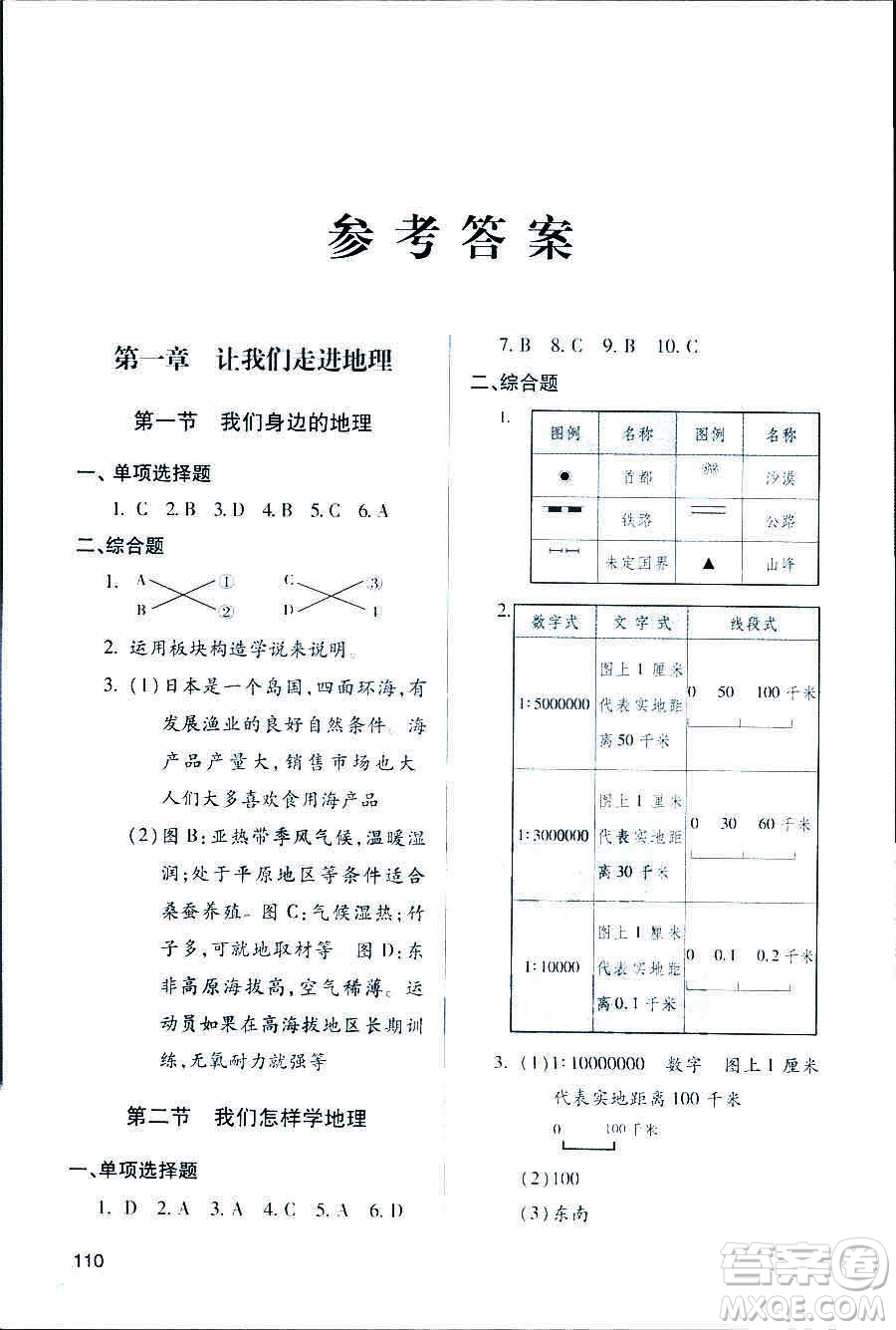 2018新版地理新課堂同步學(xué)習(xí)與探究七年級上青島版答案