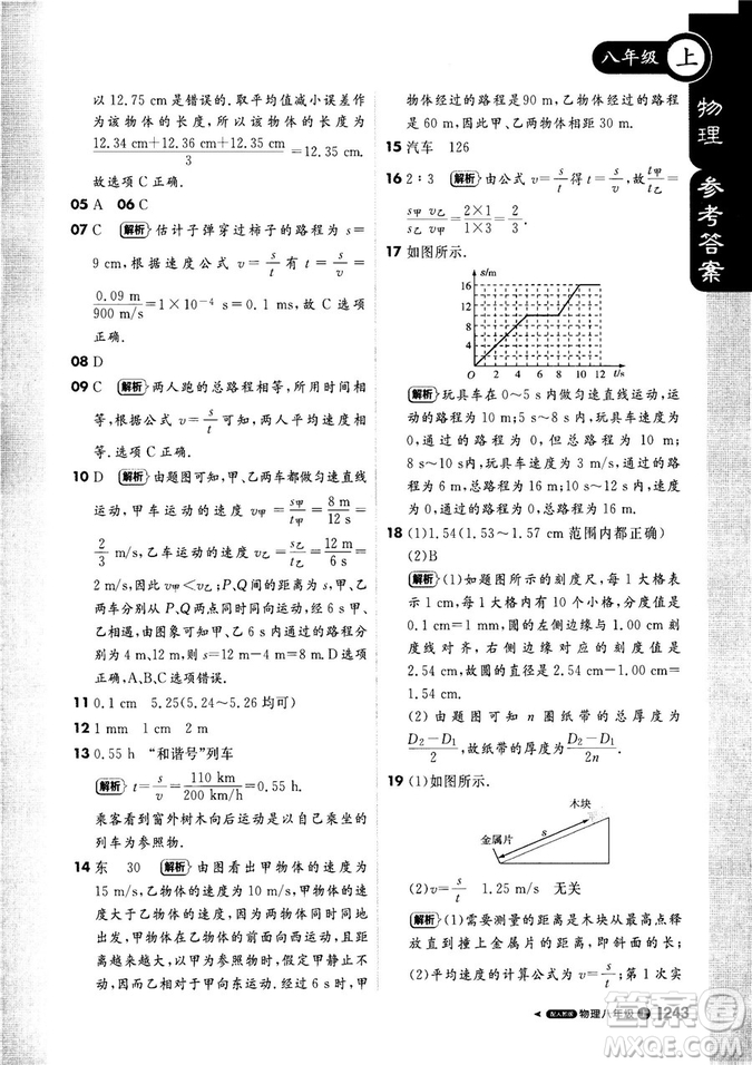 2018新版1+1輕巧奪冠課堂直播八年級上冊物理人教版答案