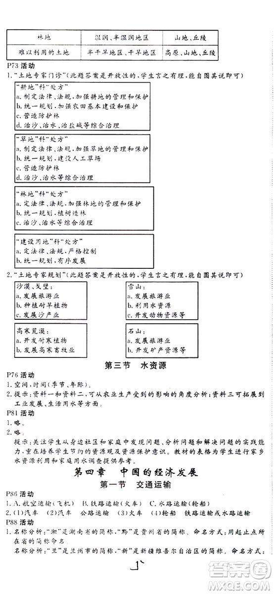 優(yōu)翼叢書2018年學(xué)練優(yōu)地理八年級(jí)上冊(cè)RJ人教版參考答案
