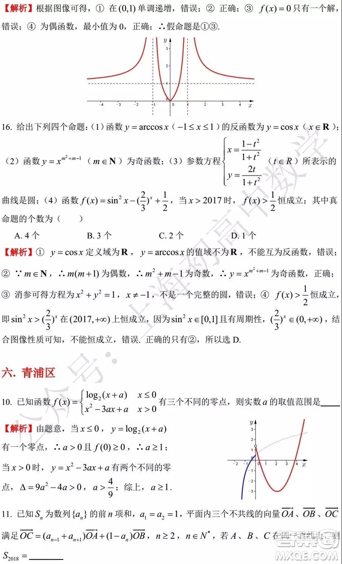 2015-2018年上海高三一模數(shù)學填選難題解析匯總
