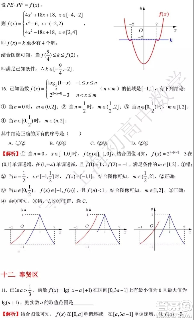2015-2018年上海高三一模數(shù)學填選難題解析匯總