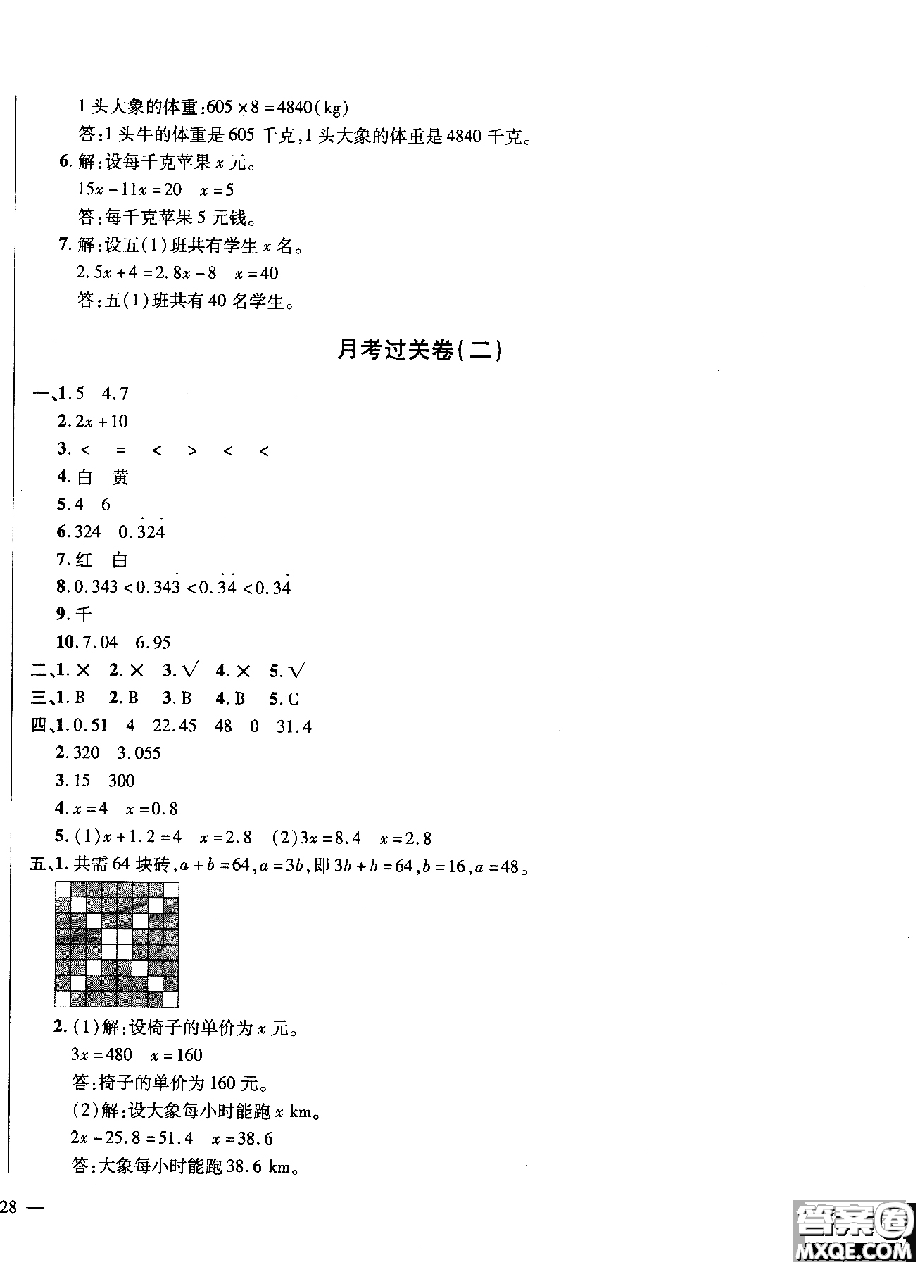 小學(xué)數(shù)學(xué)2018年舉一反三單元同步過關(guān)卷五年級(jí)上人教版RJ參考答案